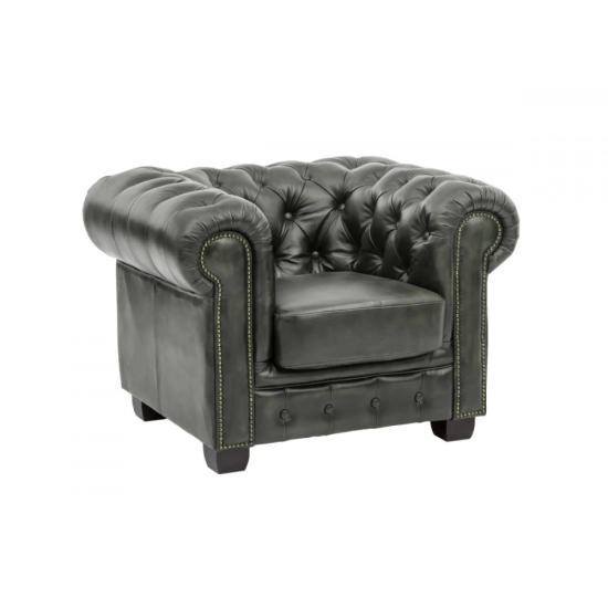 Zelené křeslo Chesterfield pravá kůže