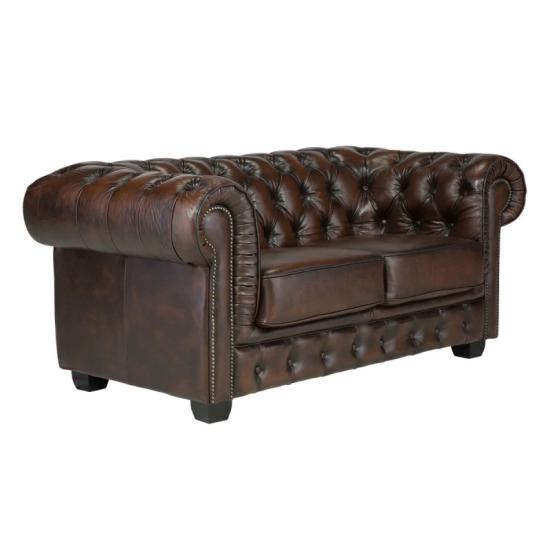Pohovka Chesterfield Big 2-místná z pravé kůže, hnědá