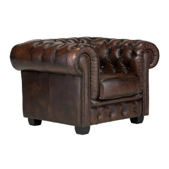 Křeslo Chesterfield Big z pravé kůže hnědé