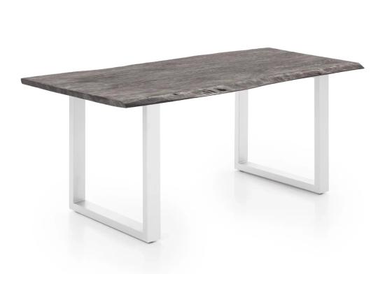 Masivní jídelní stůl Bullwer z akácie a kovu, šedo-bílý, lakovaný – 200×100 cm