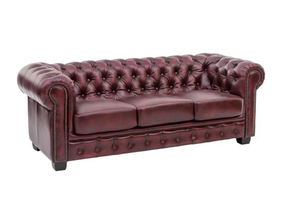 Třímístná pohovka Chesterfield z pravé kůže, červená – 200×90×72 cm